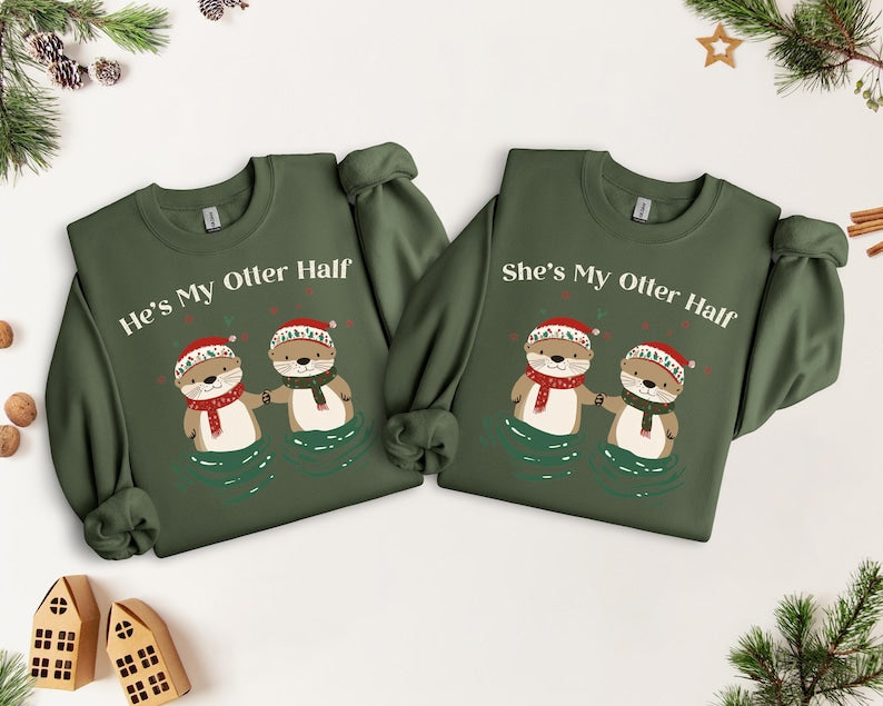 Unisex Sweatshirt He's My Otter Half, Cozy Winter Sweater She's My Otter Half, cute gift for couples, matching shirt for partners