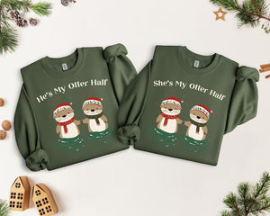 Unisex Sweatshirt He's My Otter Half, Cozy Winter Sweater She's My Otter Half, cute gift for couples, matching shirt for partners