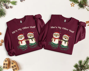 Unisex Sweatshirt He's My Otter Half, Cozy Winter Sweater She's My Otter Half, cute gift for couples, matching shirt for partners