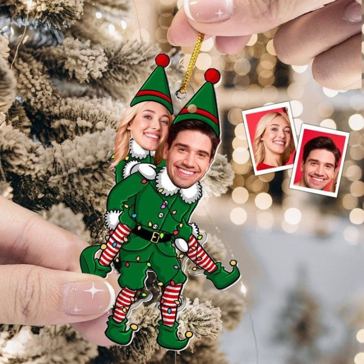Couple Funny Elf Ornament, Couple Photo Ornament, Photo Ornament Christmas, Picture Acrylic Ornament, Couple Ornament, Gift for Lovers