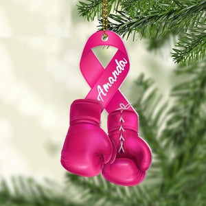 Personalized Breast Cancer Ornament Awareness Gifts, Pink Boxing Gloves Ribbon, Custom Breast Cancer Ornament, Cancer Ribbon Ornament