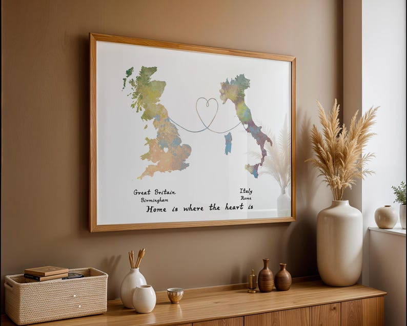 Personalised Map Print - Any two countries - Custom Map Art - Available in 9 Colours