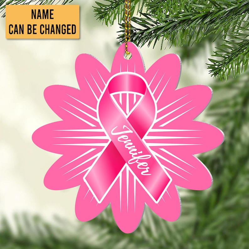 Personalized Breast Cancer Ornament Awareness Gifts, Pink Boxing Gloves Ribbon, Custom Breast Cancer Ornament, Cancer Ribbon Ornament