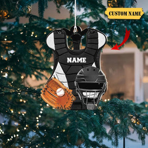 Baseball Catcher Chest Protector and Helmet Christmas Ornament 2D , Baseball Player Ornament Christmas Gift, Baseball Uniform Custom Name