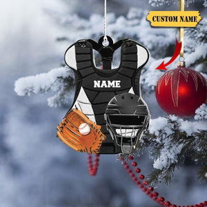 Baseball Catcher Chest Protector and Helmet Christmas Ornament 2D , Baseball Player Ornament Christmas Gift, Baseball Uniform Custom Name