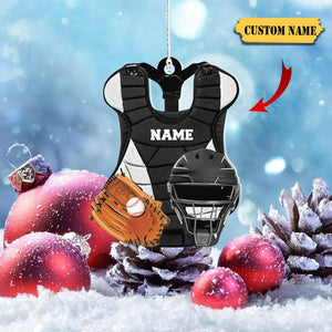 Baseball Catcher Chest Protector and Helmet Christmas Ornament 2D , Baseball Player Ornament Christmas Gift, Baseball Uniform Custom Name