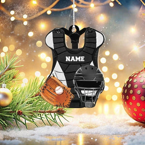 Baseball Catcher Chest Protector and Helmet Christmas Ornament 2D , Baseball Player Ornament Christmas Gift, Baseball Uniform Custom Name