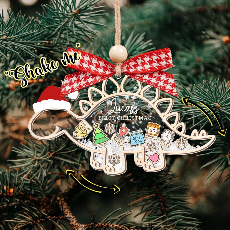 Personalized Dinosaur Baby's First Christmas Ornament 2024, Custom Baby 1st Christmas Ornament, Custom New Baby Gift,4D Shaker Baby Ornament