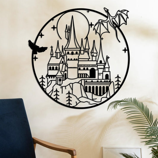 Wizard Magic School Metal Wall Art, Movie Fan Gift, Witch And Wizard Sign, Gaming Room Magic Art,Kids Room Wall Hanging,Christmas Young Gift