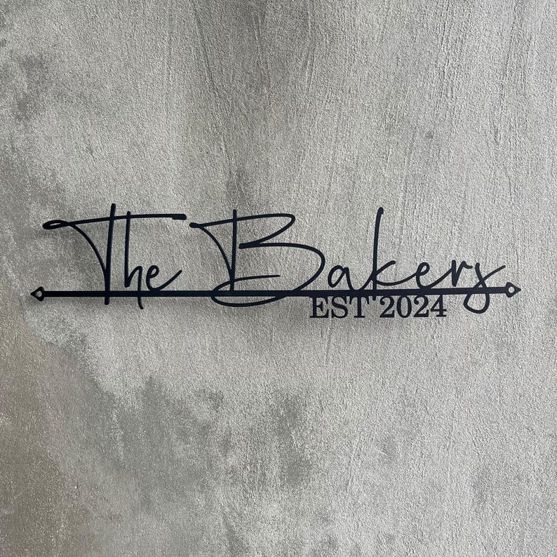 Custom Family Name Sign - Personalized Wedding or Housewarming Gift - Last Name Metal Sign - Wall Art and Established Date, Name Line Sign