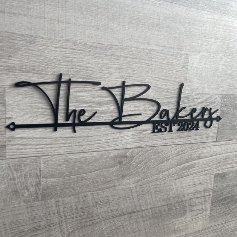 Custom Family Name Sign - Personalized Wedding or Housewarming Gift - Last Name Metal Sign - Wall Art and Established Date, Name Line Sign