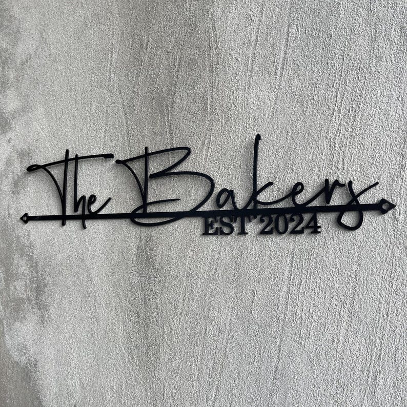 Custom Family Name Sign - Personalized Wedding or Housewarming Gift - Last Name Metal Sign - Wall Art and Established Date, Name Line Sign