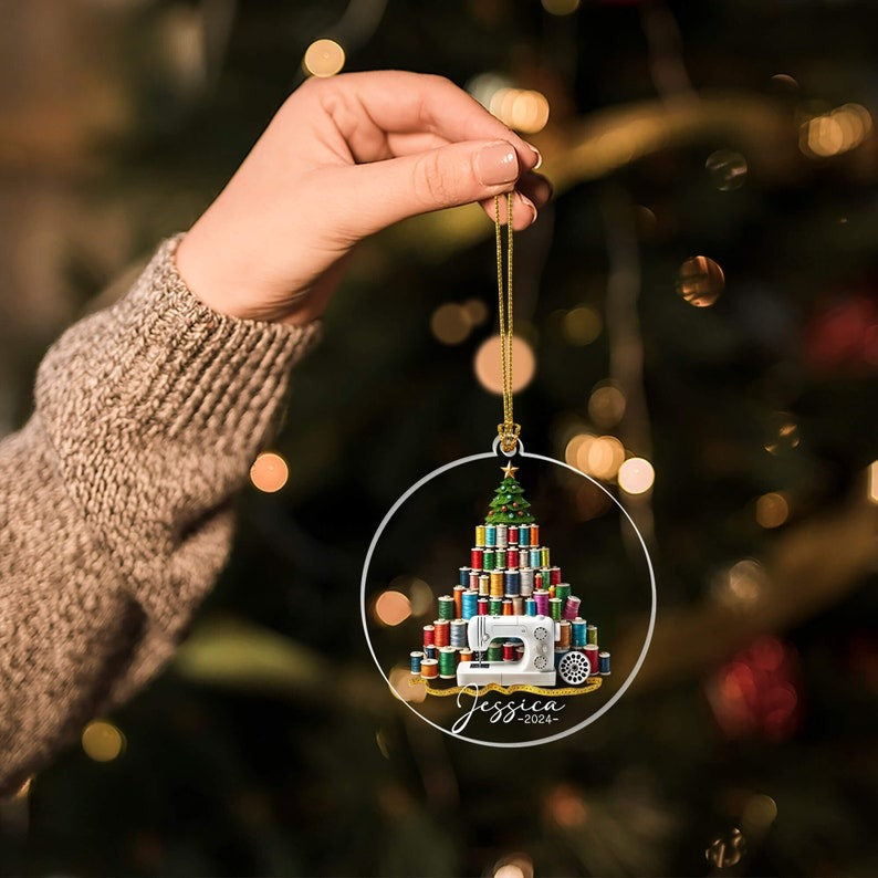 Personalized Sewing Acrylic Ornament, Sewing Machine Ornament, Christmas Gift for Tailor, Sewing Lover Keepsake Gift