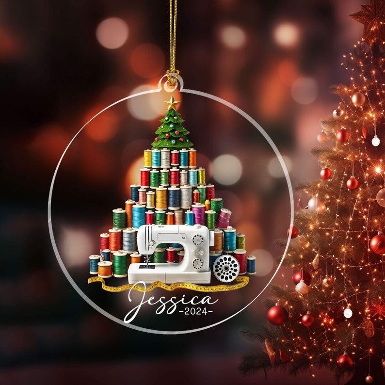Personalized Sewing Acrylic Ornament, Sewing Machine Ornament, Christmas Gift for Tailor, Sewing Lover Keepsake Gift