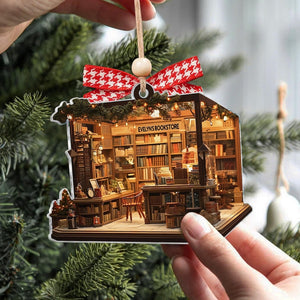 Customized Book Store Ornament, Bookshelf Ornament, Christmas Ornament, Flat Ornament, Bookstore Flat Ornament For Book Lovers