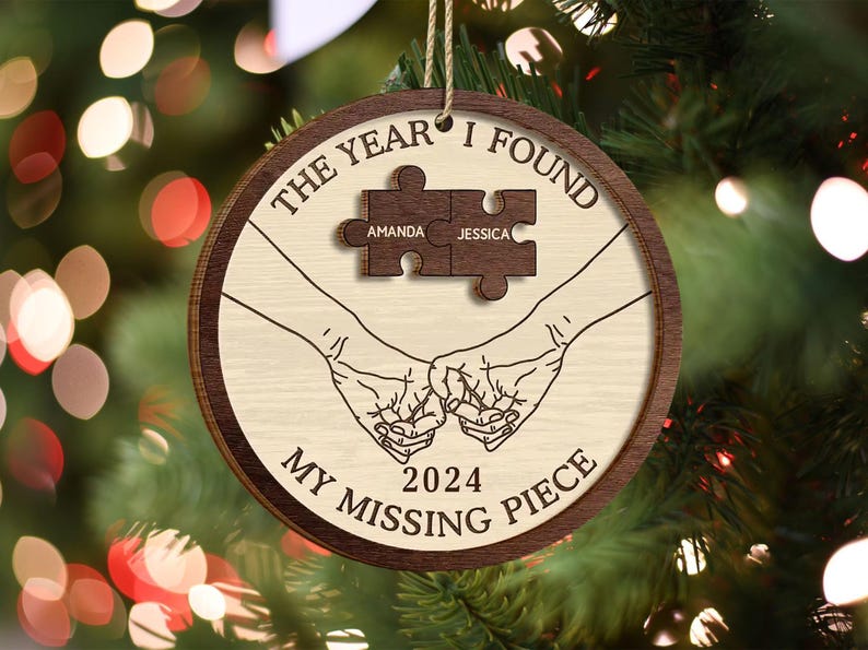 The Year I Found My Missing Piece Couples, Custom 2-Layered Wooden Ornament, Couple Christmas Ornament, Newly Wed 2024 Gift, Christmas Decor