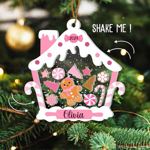 Personalized Gingerbread House Kids Ornament, Custom First Christmas Kids Ornament 2024, 1st Christmas Ornament, 4D Shake Kids Girl Ornament