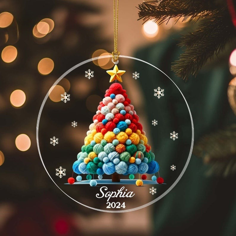 Personalized Knitting Christmas Ornament, Crochet Ornament, Yarn Ornament, Knitting Yarn Ball, Knitter Gift, Knitting Wool Christmas Tree