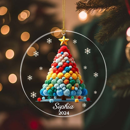 Personalized Knitting Christmas Ornament, Crochet Ornament, Yarn Ornament, Knitting Yarn Ball, Knitter Gift, Knitting Wool Christmas Tree