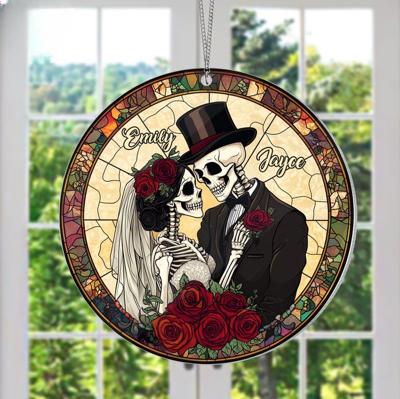 Skeleton Couple Window Hanging, Halloween Wedding Decor, Halloween Wedding Gifts,Gothic Wedding Decor, Halloween Decor, Anniversary Gifts