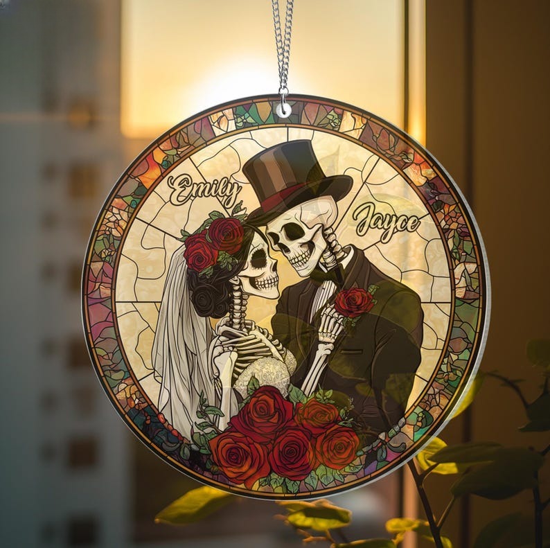 Skeleton Couple Window Hanging, Halloween Wedding Decor, Halloween Wedding Gifts,Gothic Wedding Decor, Halloween Decor, Anniversary Gifts