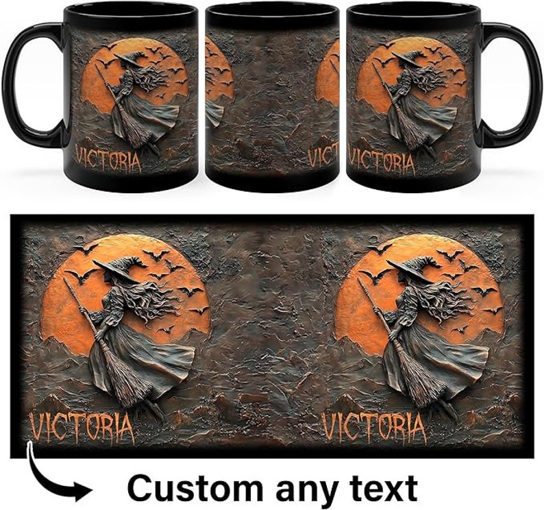 Personalized Halloween Witch Mug, Custom Beautiful Halloween Accent Mug, Custom Name 2D Accent Mug, Gifts Witchcraft Teacup, Gift for Pagan