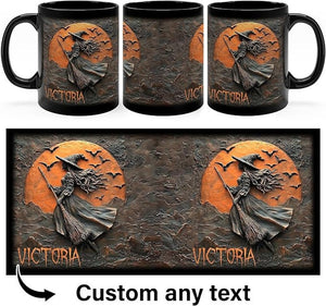Personalized Halloween Witch Mug, Custom Beautiful Halloween Accent Mug, Custom Name 2D Accent Mug, Gifts Witchcraft Teacup, Gift for Pagan