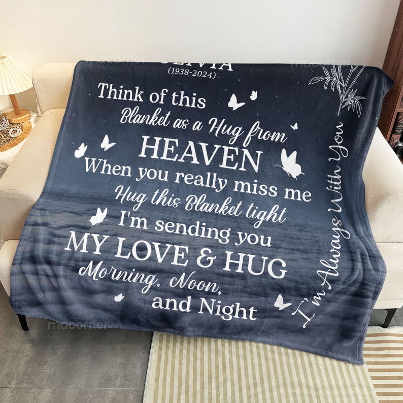 Personalized Memorial Photo Blanket, Think Of This Blanket As A Hug From Heaven, Gift For Loss Of Loved One, Bereavement Gift, Sympathy Gift