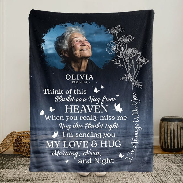Personalized Memorial Photo Blanket, Think Of This Blanket As A Hug From Heaven, Gift For Loss Of Loved One, Bereavement Gift, Sympathy Gift