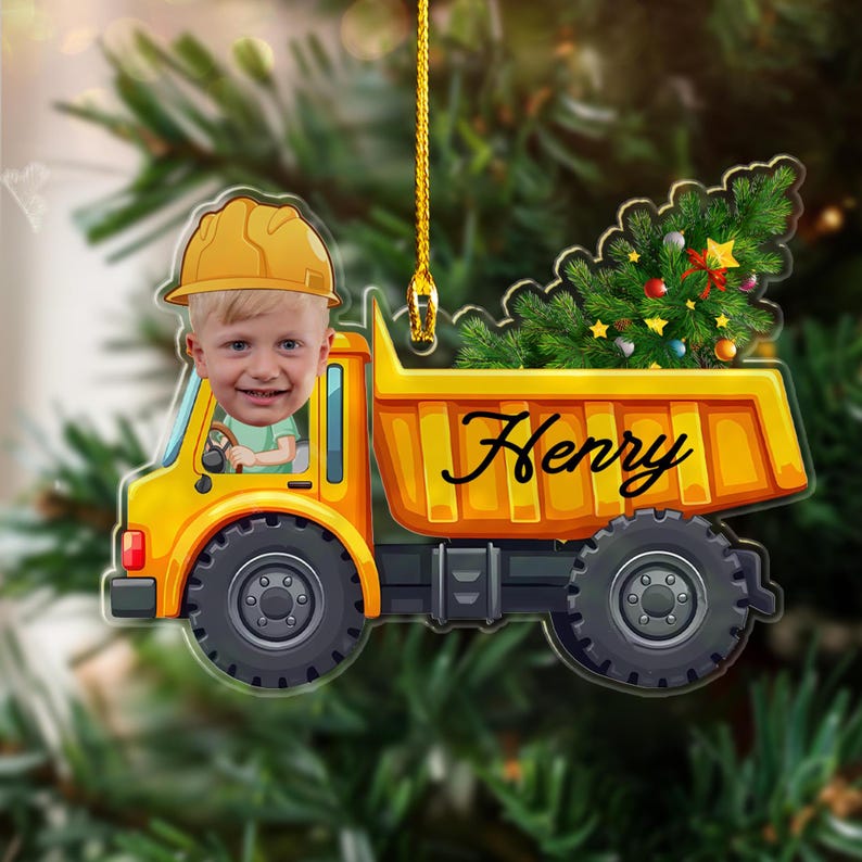 Custom Photo Truck Christmas Ornament, Child's Truck Acrylic Ornament, Toy Truck Ornament, Personalized Photo Ornament, Child's Toy Ornament