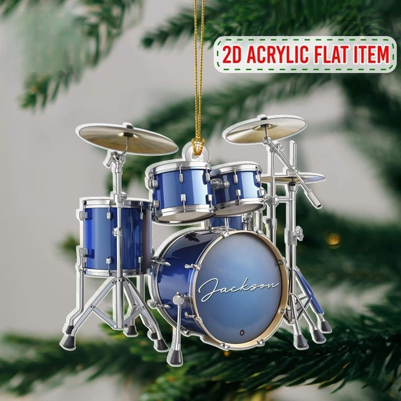 Personalized Drum 2D Flat Acrylic Ornament Not 3D, Drum Ornament, Drums Christmas Ornament, Gift for Drum Lover, Musician Gift, Drummer