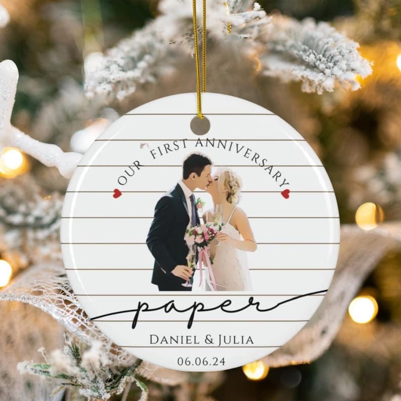 Personalized First Anniversary Ornament, 1st Anniversary Gift, Paper Wedding Anniversary Ornament, Anniversary Gift for Husband Wife