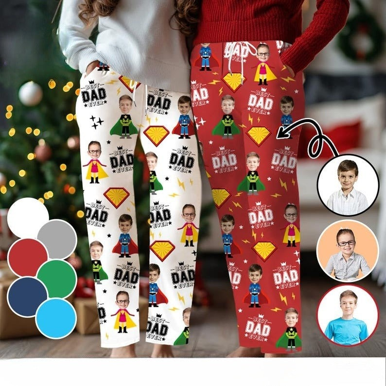 Best Dad Ever Custom Pajama Pants with Faces, Kids Face Pajama Pants, Personalized Pajamas Pants with Face, Christmas Gifts