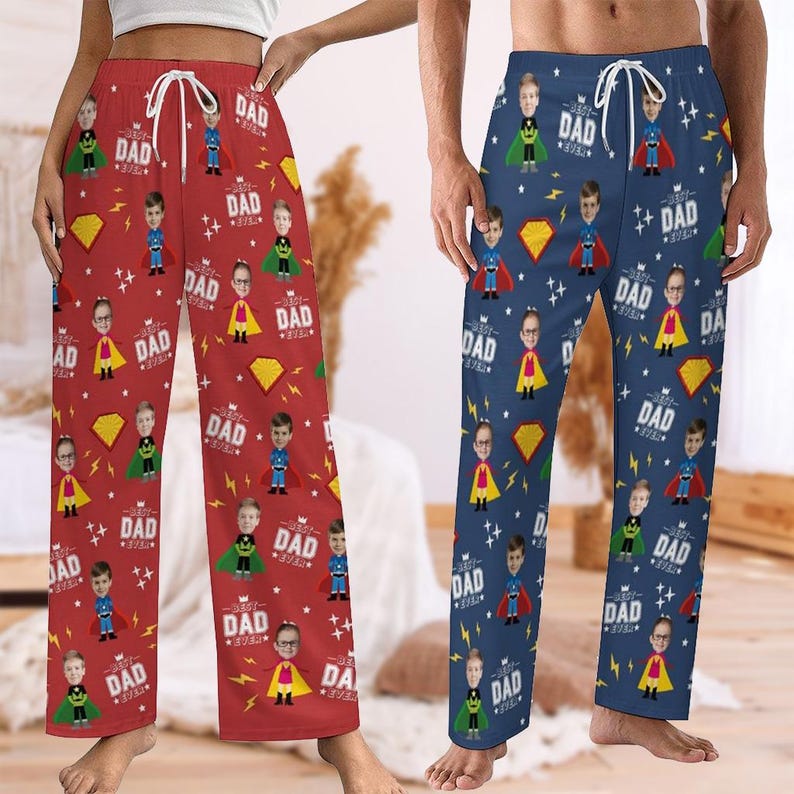 Best Dad Ever Custom Pajama Pants with Faces, Kids Face Pajama Pants, Personalized Pajamas Pants with Face, Christmas Gifts