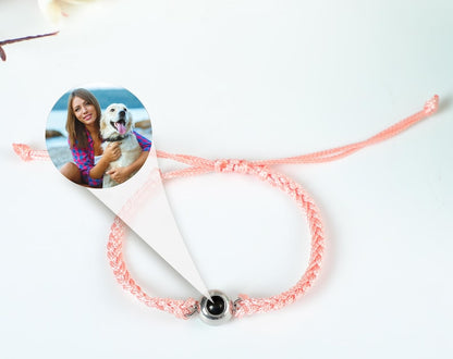 Personalized Circle Photo Bracelet, Projection Bracelet, Custom Braided Rope Picture Bracelet, Memorial Couple Gifts For Her Women Him