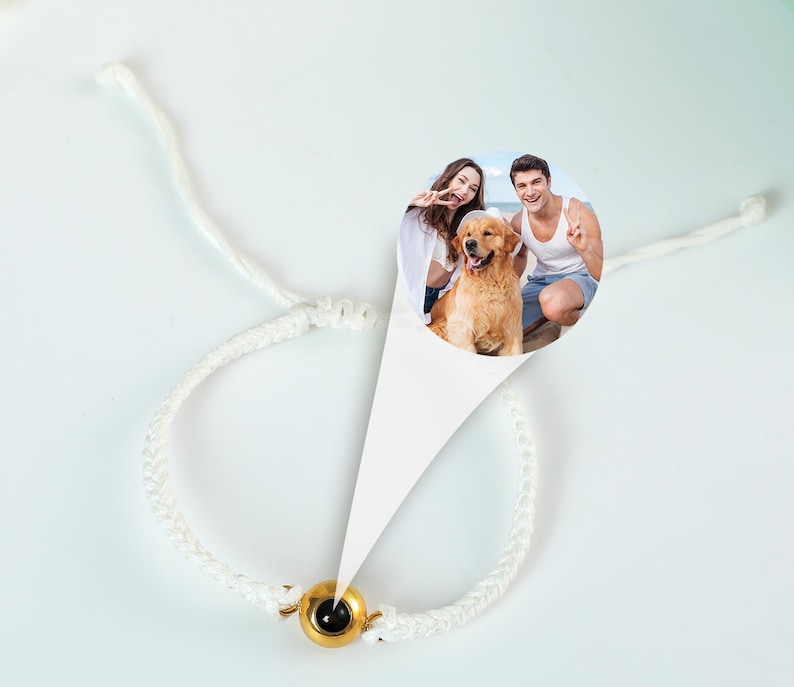 Personalized Circle Photo Bracelet, Projection Bracelet, Custom Braided Rope Picture Bracelet, Memorial Couple Gifts For Her Women Him