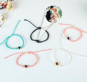 Personalized Circle Photo Bracelet, Projection Bracelet, Custom Braided Rope Picture Bracelet, Memorial Couple Gifts For Her Women Him
