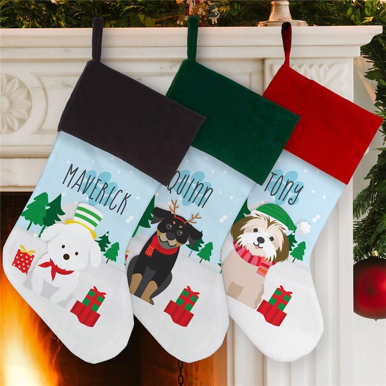 Personalized Dog Stocking, Dog Custom Breed Christmas Stocking, Puppy Stocking, New Dog Christmas Gift, Christmas Gift