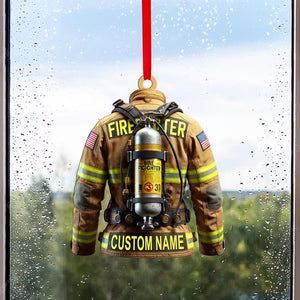 Custom Firefighter Ornament, Firefighter Uniform Wood Ornament, Birthday Gift for Dad Papa, Fireman Christmas Ornaments, Firefighter Gift