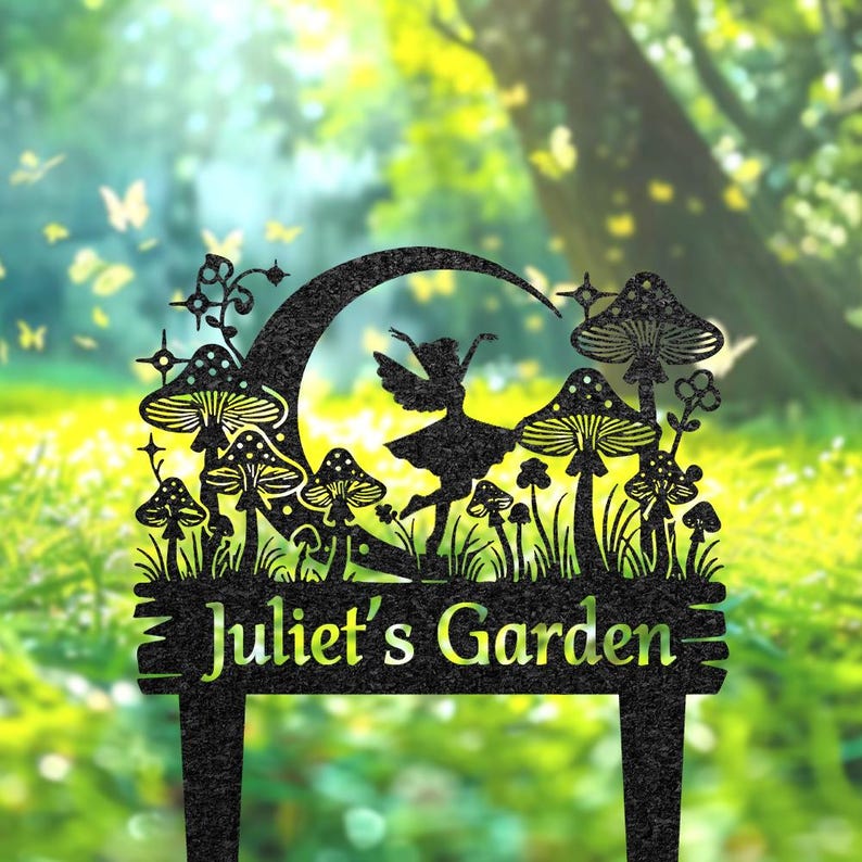 Personalized Fairy Garden Stake, Custom Metal Fairy Mushroom Yard Sign, Gardening Gift, Garden Metal Art, Yard Garden Decor for Outdoor