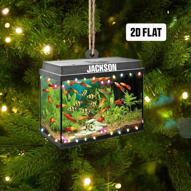 fish tank christmas accessories Personalized Aquarium Fish Tank 2D Flat Ornament, Custom Name Christma