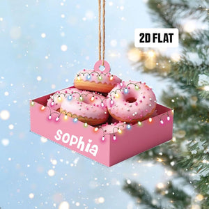 Personalized Donut Box 2D Flat Ornament, Donut Box Christmas Ornament, Custom Name Christmas Tree, Forklift Truck Hanging Ornament Gift