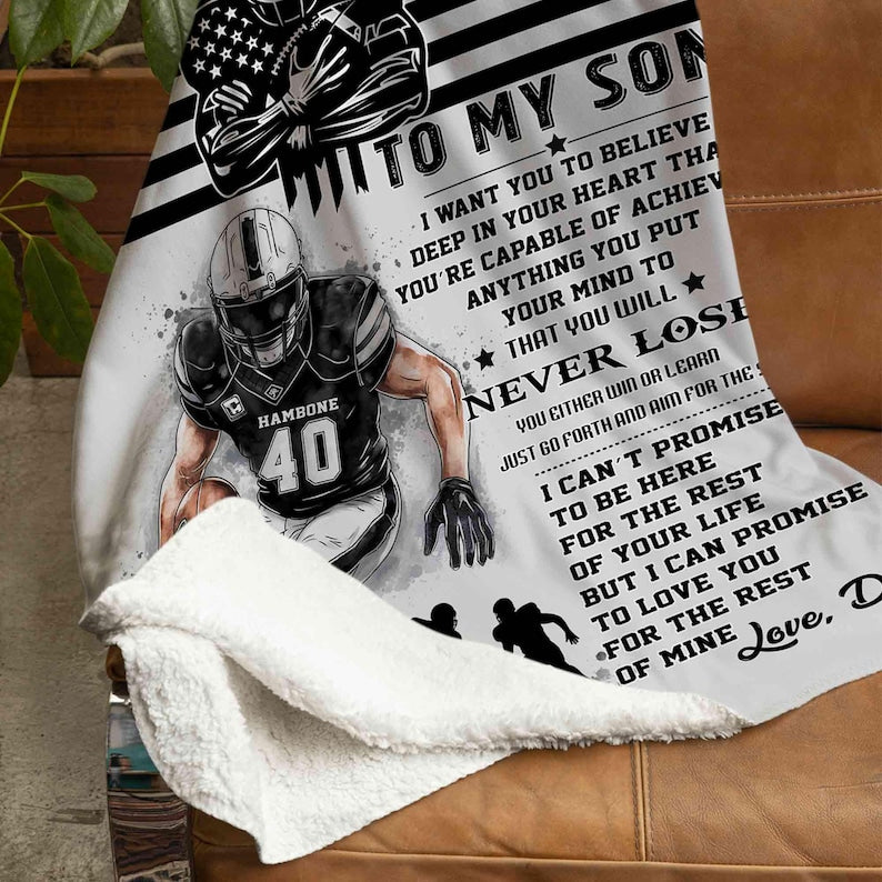 Personalized American Football Blanket, To My Son Blanket, Football Player Blanket, Football Gift for Son, Football Lover Gift,Gifts For Son