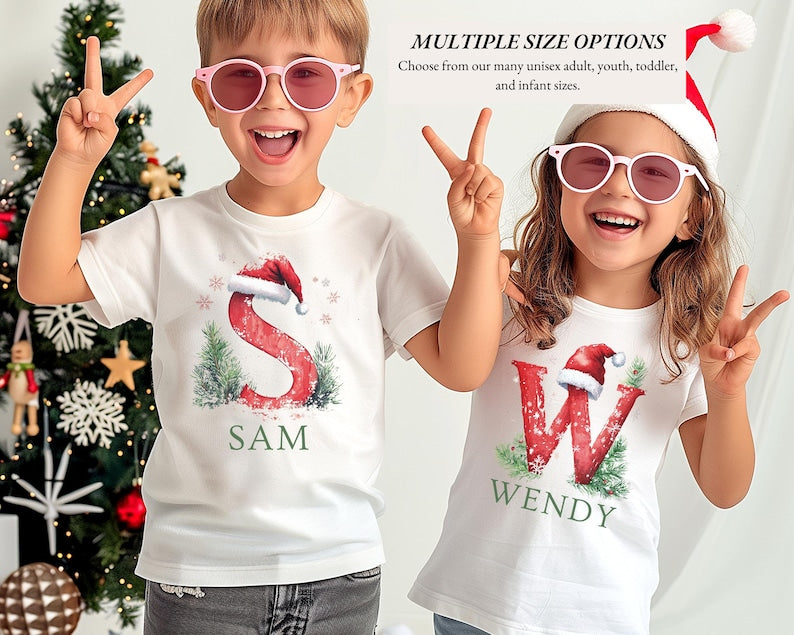 Family Christmas Shirt, Christmas Name Custom Shirt, Funny Family Xmas Pjs, Christmas Custom Letter Shirt, Personalized Christmas Family Tee