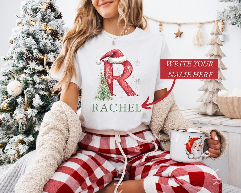 Family Christmas Shirt, Christmas Name Custom Shirt, Funny Family Xmas Pjs, Christmas Custom Letter Shirt, Personalized Christmas Family Tee