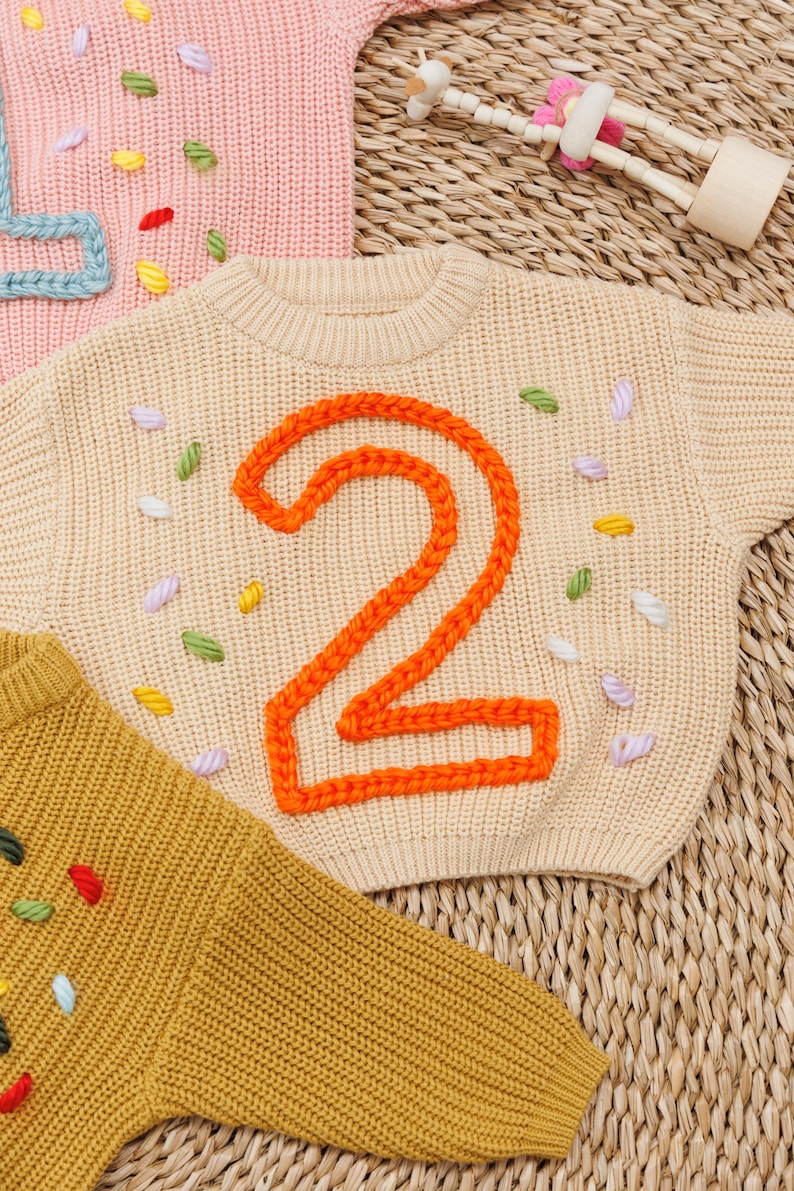 Birthday Baby Sweater, Personalized Hand Embroidered, Baby Sweaters, Name Baby Sweater, Birthday Gift, Birthday Gift For Baby, Name Sweater