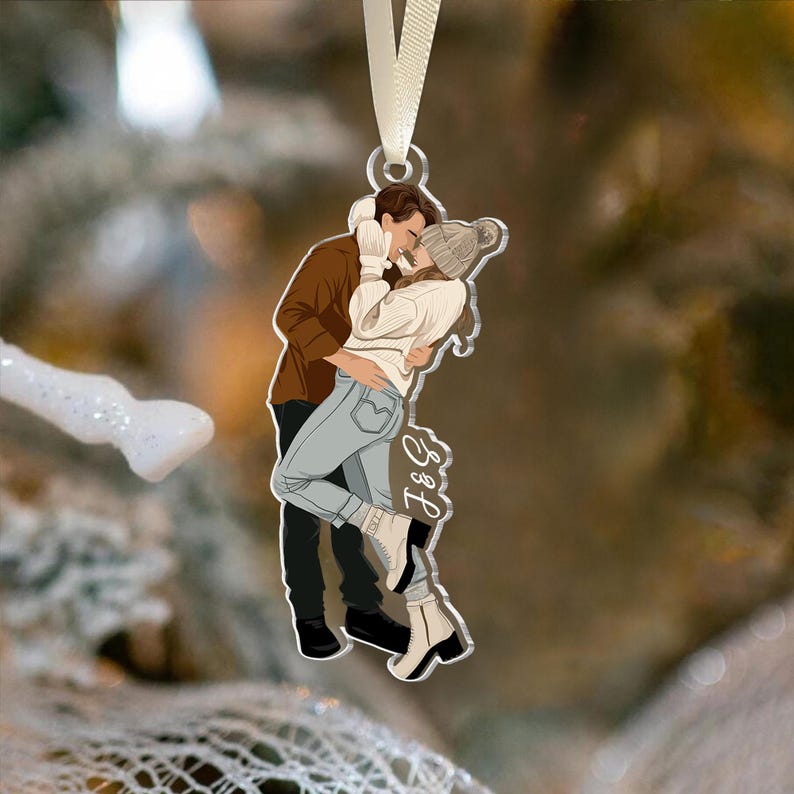 Personalized Couple Photo Ornament, Faceless Portrait Ornament, Christmas Gifts For Him Her, Couple Gifts, Anniversary Gift, Christmas Decor