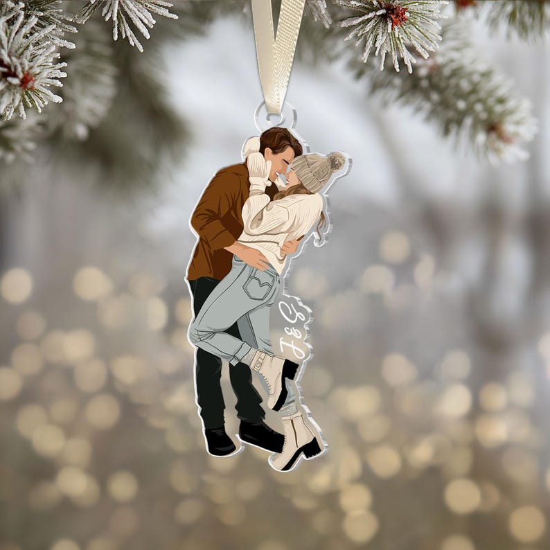 Personalized Couple Photo Ornament, Faceless Portrait Ornament, Christmas Gifts For Him Her, Couple Gifts, Anniversary Gift, Christmas Decor