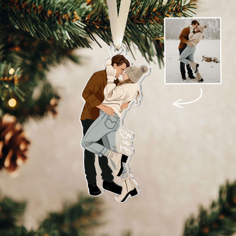 Personalized Couple Photo Ornament, Faceless Portrait Ornament, Christmas Gifts For Him Her, Couple Gifts, Anniversary Gift, Christmas Decor