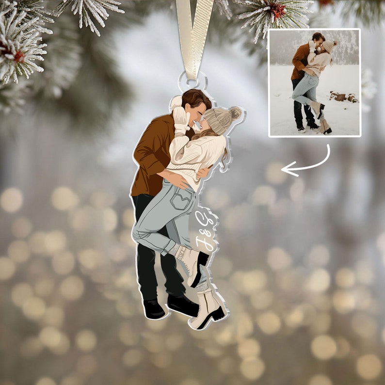 Personalized Couple Photo Ornament, Faceless Portrait Ornament, Christmas Gifts For Him Her, Couple Gifts, Anniversary Gift, Christmas Decor